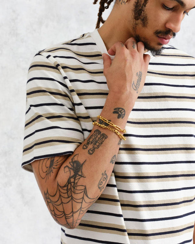 DEAN STRIPED TEXTURED T-SHIRT - ECRU