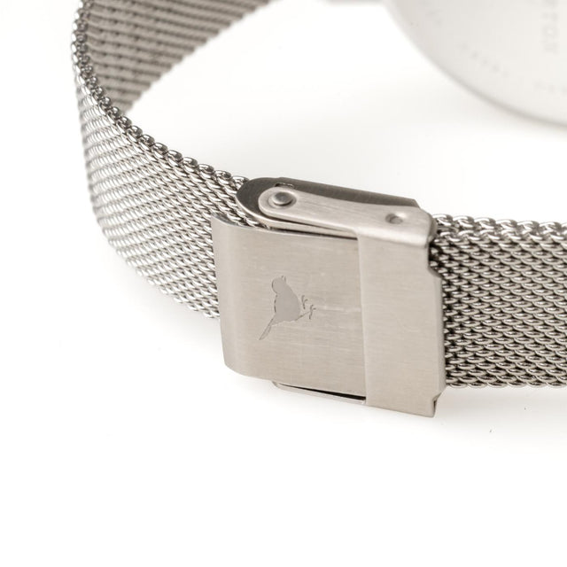 WHITE DIAL SILVER WATCH - SILVER MESH OB16BD97 -SILVER MESH OLIVIA BURTON 