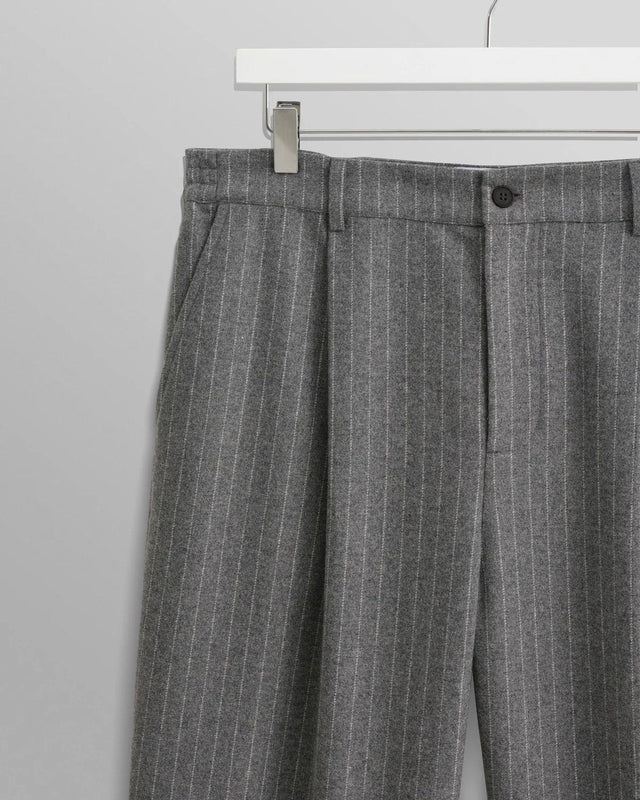 MALHAM PINSTRIPE WOOL TROUSERS  - CHARCOAL GREY AW24-TRO-MAL-BSS-CHR -CHARCOAL WAX LONDON 