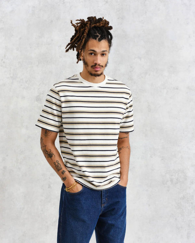 DEAN STRIPED TEXTURED T-SHIRT - ECRU
