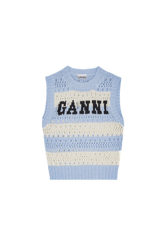 COTTON MIX STRIPED VEST - SOFT CHAMBRAY