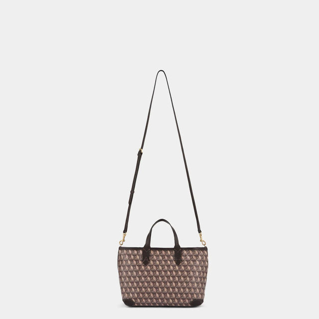 I AM A PLASTIC BAG TOTE XS MULTI POCKET - TRUFFLE RECYCLED CANVAS WITH EBONY SATIN LEATHER 183482 Ebony ANYA HINDMARCH 