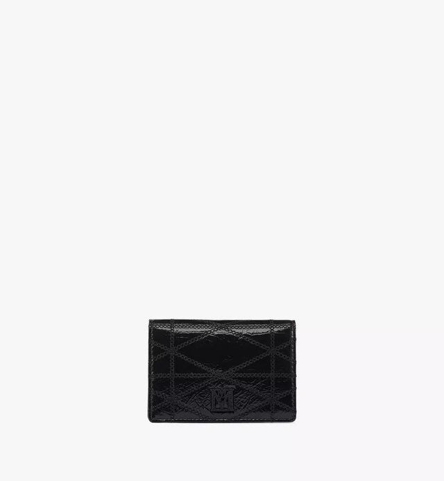 TRAVIA QUILTED CARD WALLET IN CRUSHED LEATHER - BLACK MYADALM01BK001 BLACK MCM 