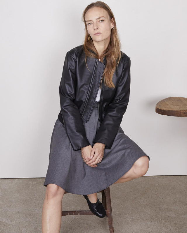 NELA LEATHER BOMBER JACKET - BLACK S25WLTR550 -BLACK OFFICINE GENERALE 
