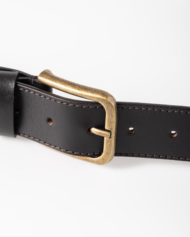 PATON GEO STITCHED LEATHER BELT - DARK BROWN AW25-ACC-PAT-BZZ-DKB -DARK BROWN WAX LONDON 