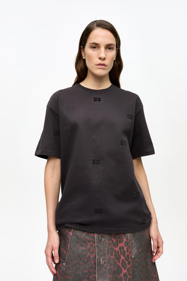 RHINESTONE DROP SHOULDER TSHIRT - PHANTOM T4177 -252 PHANTOM GANNI 