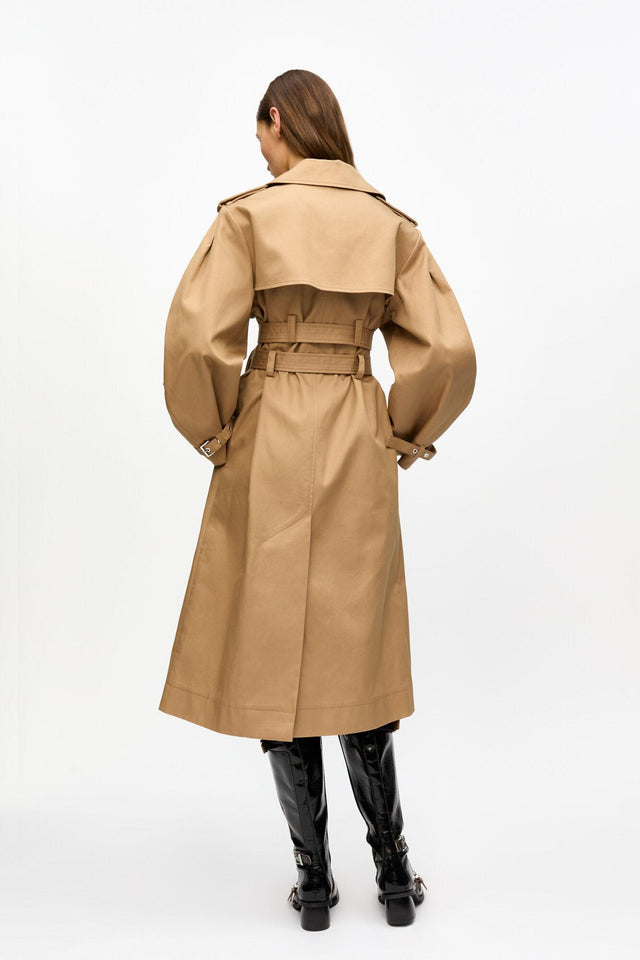 BONDED COTTON TRENCH COAT - TIGER'S EYE W0221 -177 TIGERS EYE GANNI 