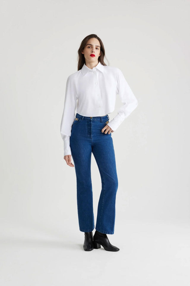 FLARED DENIM TROUSERS - STONEWASH
