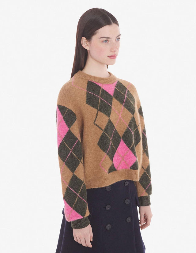 ARGYLE BOXY JUMPER - BEIGE/KHAKI/PEONY PINK LW00804KT1089 BEIGE/KHAKI/PEONY PINK Maison Kitsune 