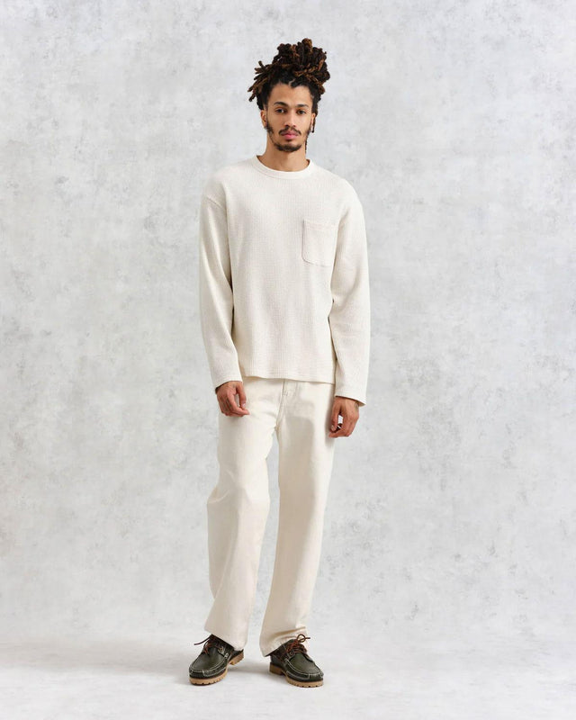MOORE WAFFLE TEXTURED COTTON T-SHIRT - ECRU AW24-LST-MOR-BLF-ECR -ECRU WAX LONDON 