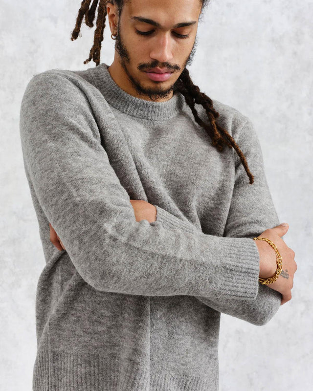 WILDE CREW BOUCLE JUMPER - GREY MARL AW24-KNT-WLD-BLG-GRM -GREY MARL WAX LONDON 