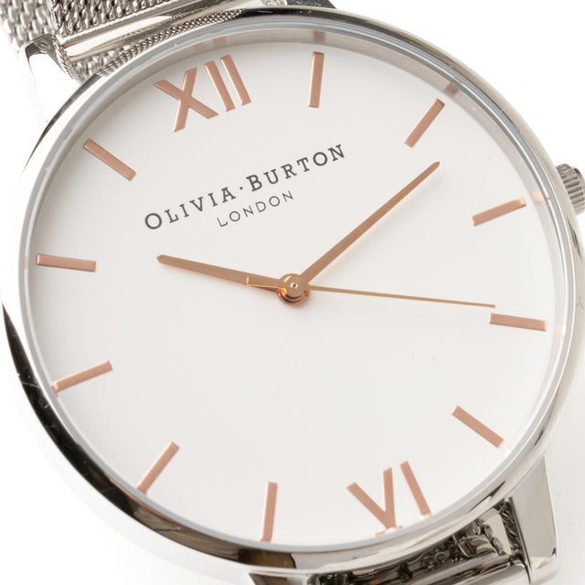 WHITE DIAL SILVER WATCH - SILVER MESH OB16BD97 -SILVER MESH OLIVIA BURTON 
