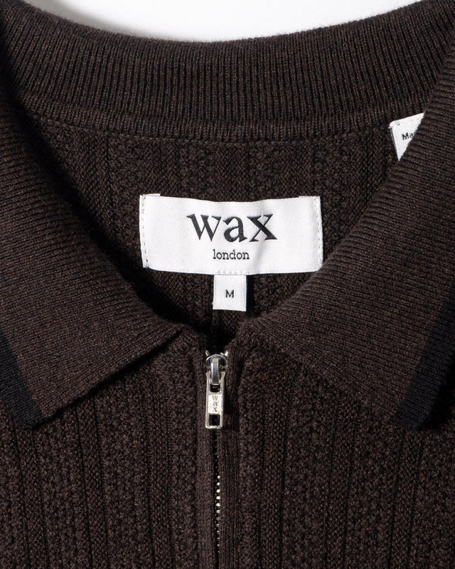 STRIPE RICE STITCH BURY ZIP POLO - DARK BROWN AW25-KNT-BRY-BYN-DKB -DARK BROWN WAX LONDON 
