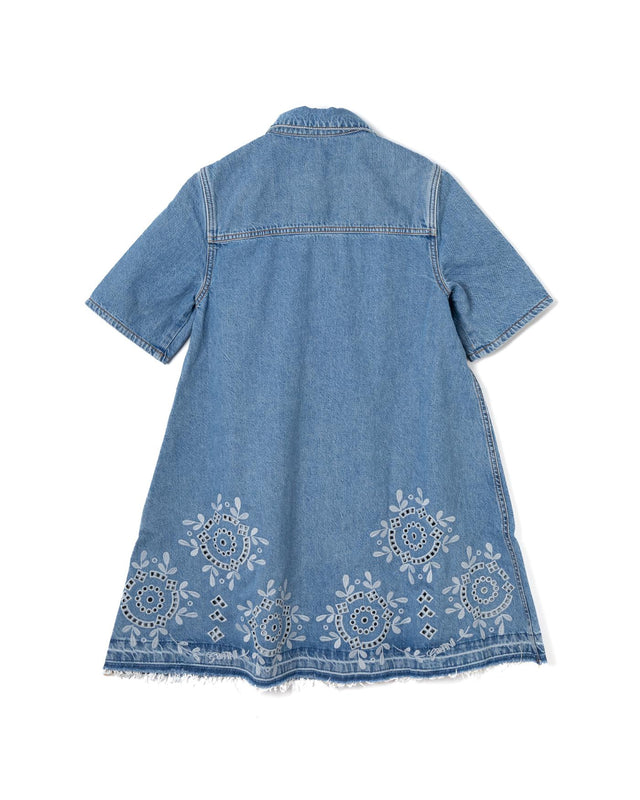 BRODERIE ANGLAISE DENIM MINI DRESS J1694 -564 LIGHT BLUE STONE GANNI 
