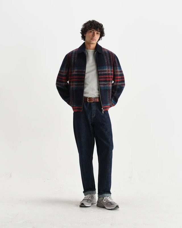 WOOL CHECK HEATH JACKET - NAVY/ MULTI AW25-JKT-HTH-BZF-NML -NAVY/MULTI WAX LONDON 