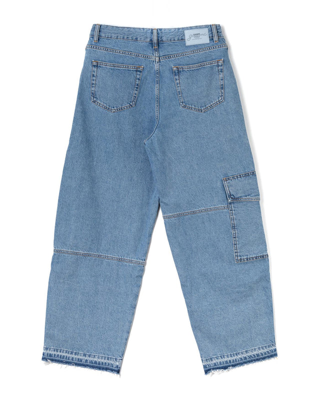 BRODERIE ANGLAISE DENIM CARPENTER JEANS - LIGHT BLUE STONE