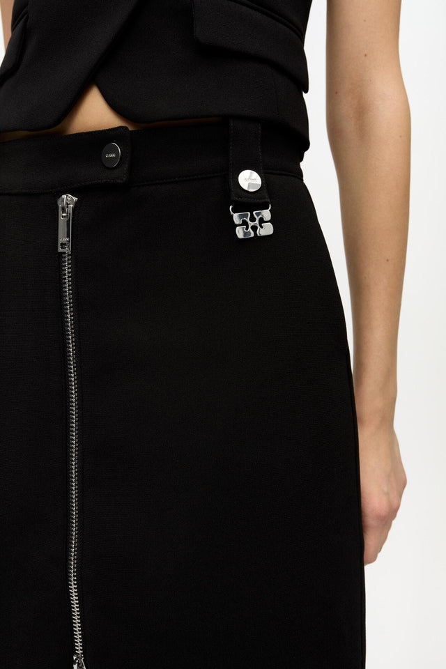 BONDED CREPE LONG SKIRT - BLACK W0240 -099 BLACK GANNI 