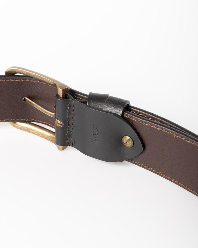 PATON GEO STITCHED LEATHER BELT - DARK BROWN AW25-ACC-PAT-BZZ-DKB -DARK BROWN WAX LONDON 