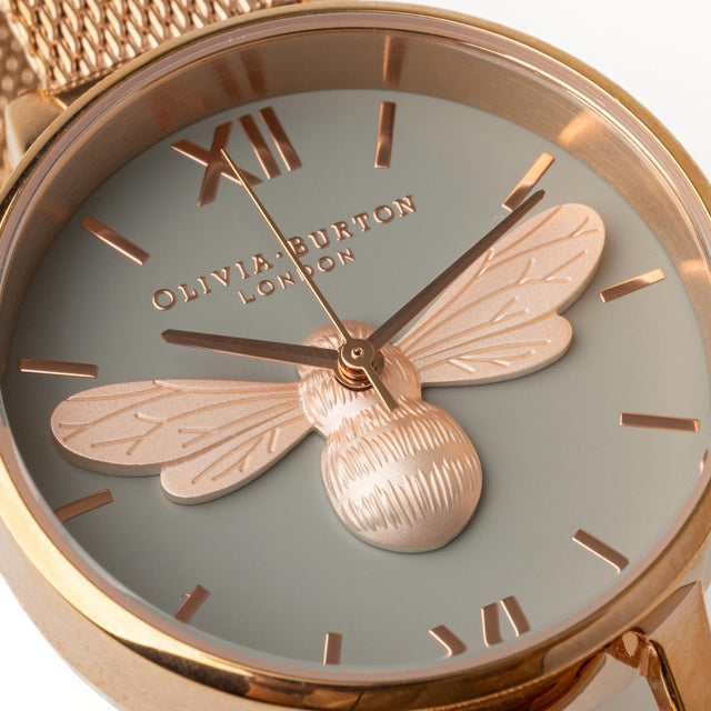 LUCKY BEE WATCH - ROSE GOLD/ GREY OB16FB10 -ROSE GOLD MESH/ GREY DIAL OLIVIA BURTON 