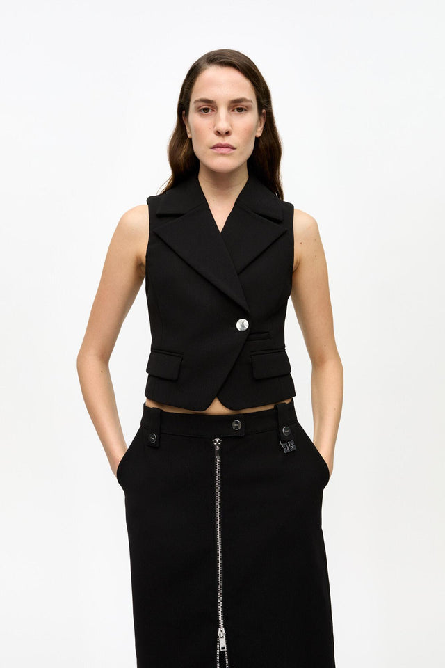 BONDED CREPE VEST - BLACK W0243 -099 BLACK GANNI 