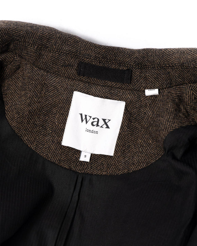 HERRINGBONE DOUBLE BREASTED WOOL OVERCOAT - BROWN AW25-OUT-MAG-BZU-BRN -BROWN WAX LONDON 