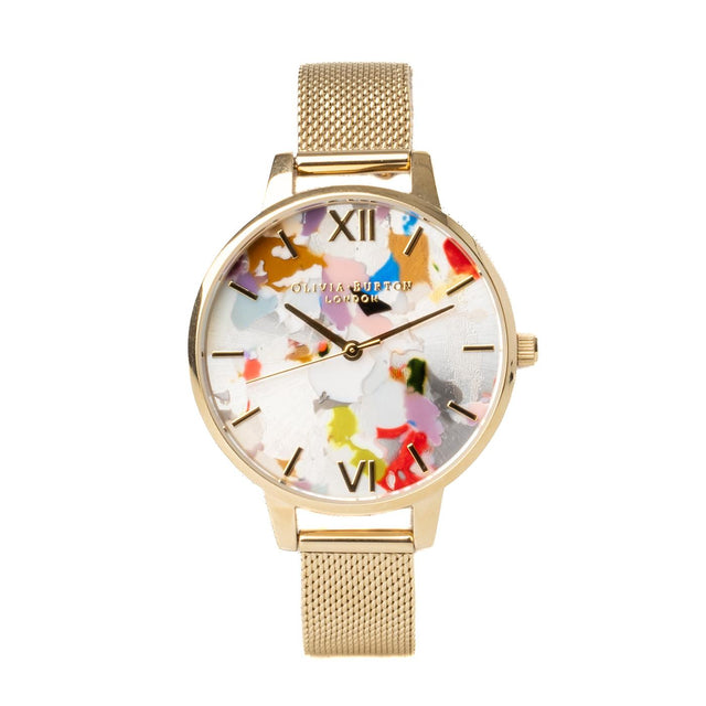 POP ART WATCH - GOLD OBGSET153 -PALE GOLD MESH OLIVIA BURTON 
