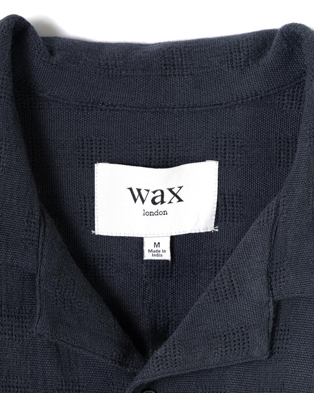 DIDCOT SS SHIRT OPEN WEAVE GRID - NAVY SS25-SSS-DID-BOP-NVY -NAVY WAX LONDON 