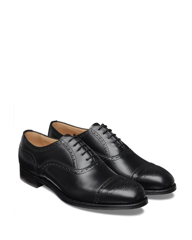 WILFRED OXFORD SEMI BROGUE CALF LEATHER SHOES - BLACK