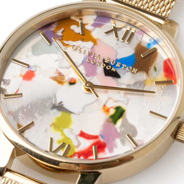 POP ART WATCH - GOLD OBGSET153 -PALE GOLD MESH OLIVIA BURTON 