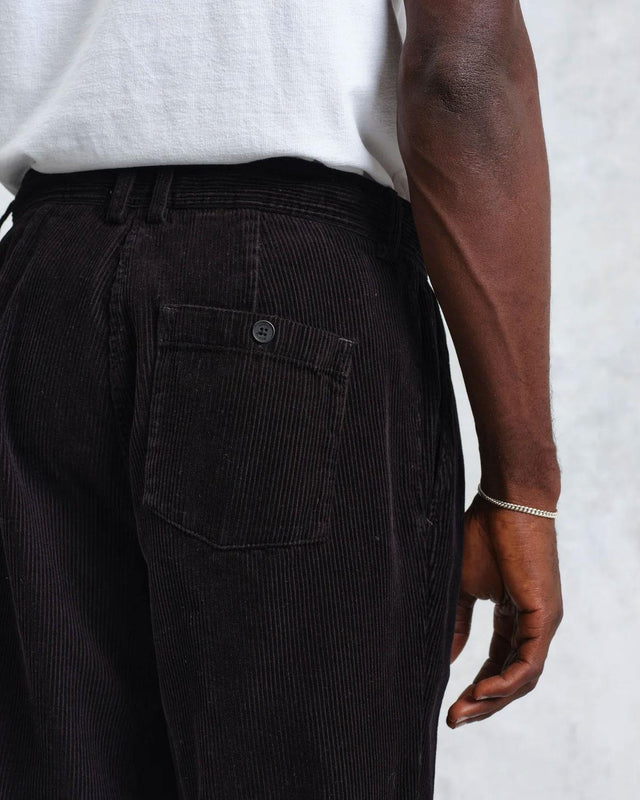 RALEIGH CORDUROY PLEATED TROUSERS - BLACK AW24-TRO-RAL-BLS-BLK -BLACK WAX LONDON 