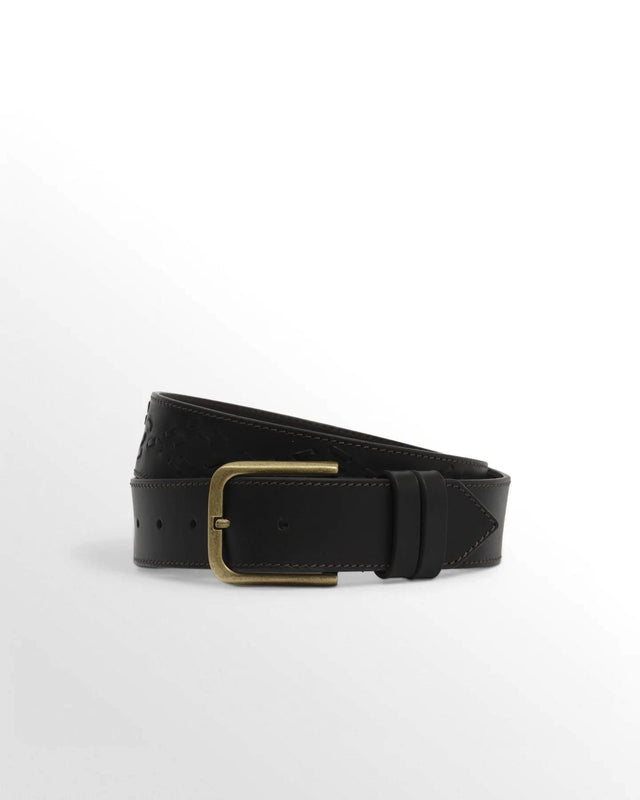 PATON GEO STITCHED LEATHER BELT - DARK BROWN AW25-ACC-PAT-BZZ-DKB -DARK BROWN WAX LONDON 
