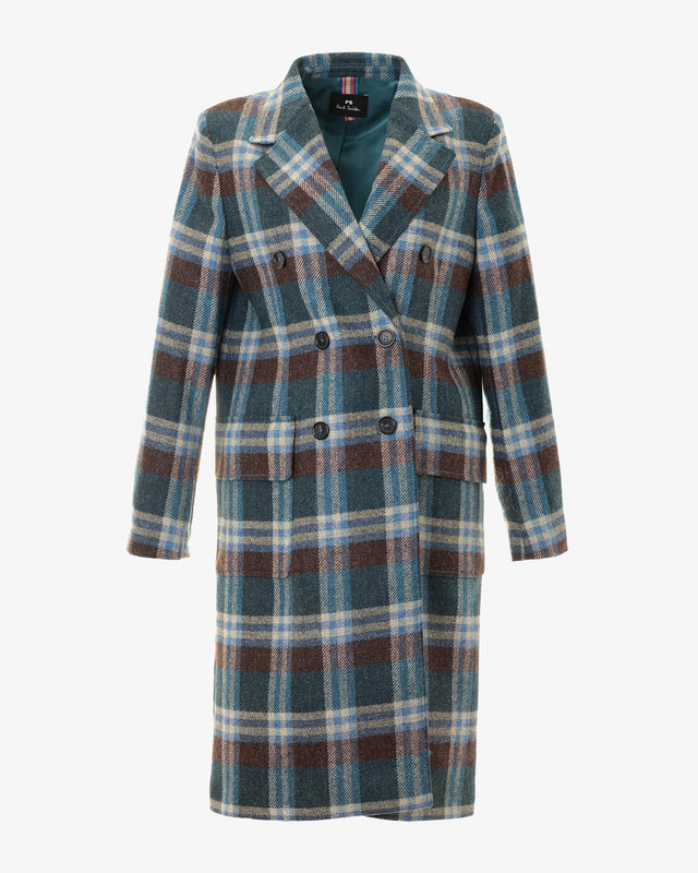 WOMENS WOOL COAT - GREEN MULTI W2R-240C-L31098 48 PAUL SMITH 