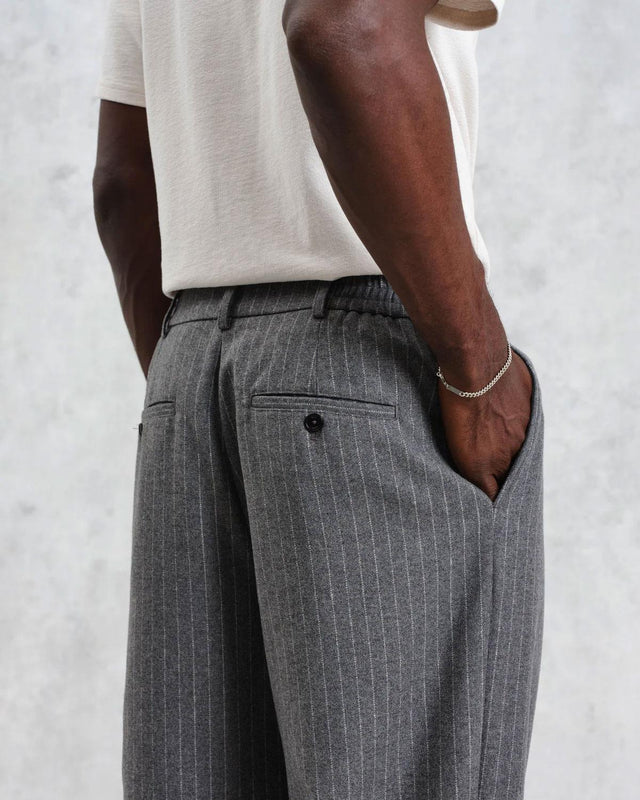 MALHAM PINSTRIPE WOOL TROUSERS  - CHARCOAL GREY AW24-TRO-MAL-BSS-CHR -CHARCOAL WAX LONDON 