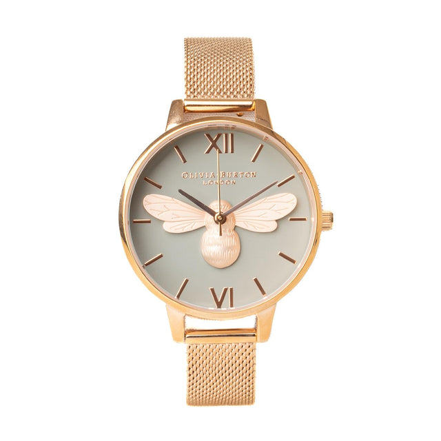 LUCKY BEE WATCH - ROSE GOLD/ GREY OB16FB10 -ROSE GOLD MESH/ GREY DIAL OLIVIA BURTON 
