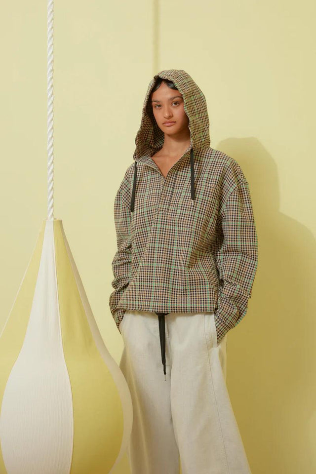 BOOKED HOODIE SHIRT - BROWN GREEN CHECKS SS24STUD-M217 504 HENRIK VIBSKOV 