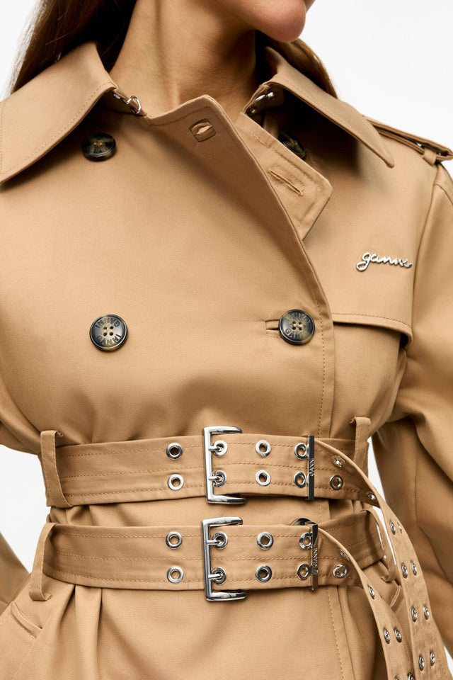 BONDED COTTON TRENCH COAT - TIGER'S EYE W0221 -177 TIGERS EYE GANNI 