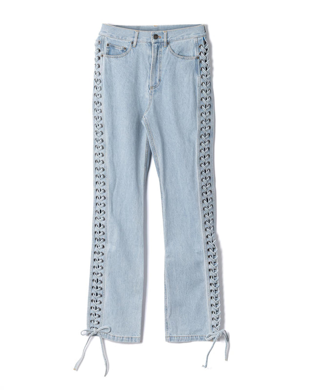 LACED STRAIGHT LEG JEANS - LIGHT BLUE DENIM 1141831468 -1468 LIGHT BLUE DENIM ROTATE 