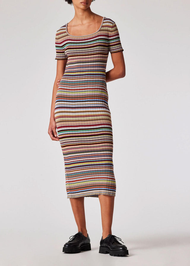 WOMEN'S SIGNATURE STRIPE KNITTED COTTON DRESS - MULTI W1R-467N-N11020 92 PAUL SMITH 