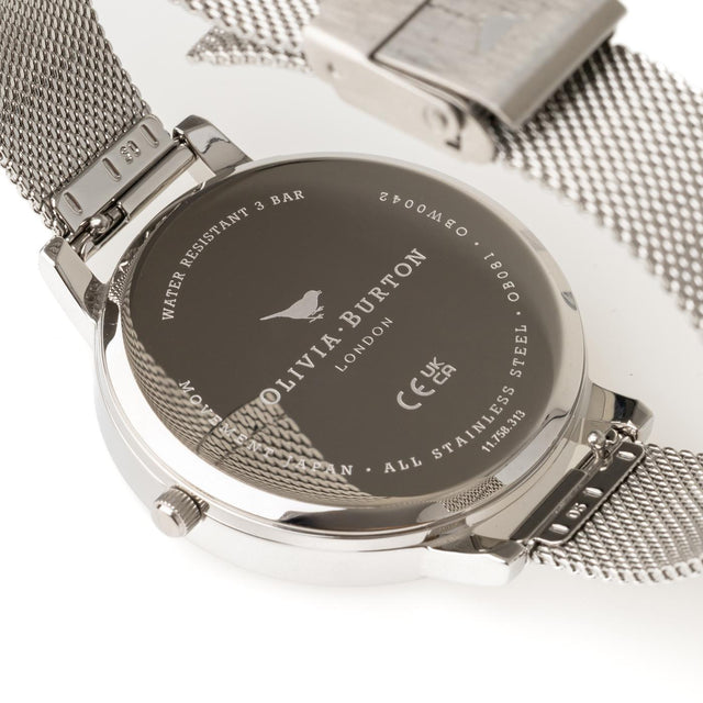 WHITE DIAL SILVER WATCH - SILVER MESH OB16BD97 -SILVER MESH OLIVIA BURTON 