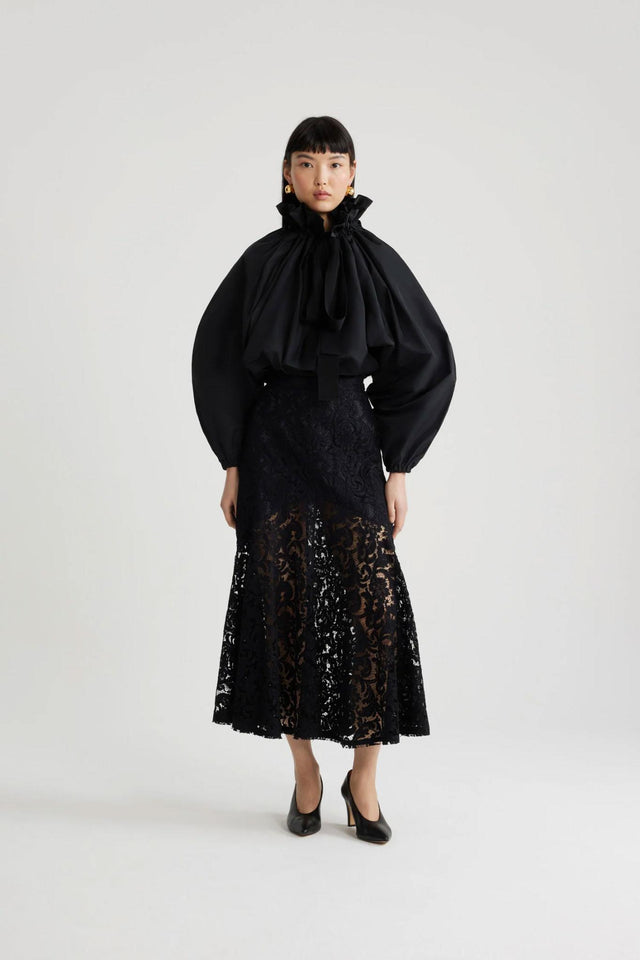 GROSGRRAIN PUFF SLEEVE FAILLE TOP - BLACK TO0170011 -999B PATOU 