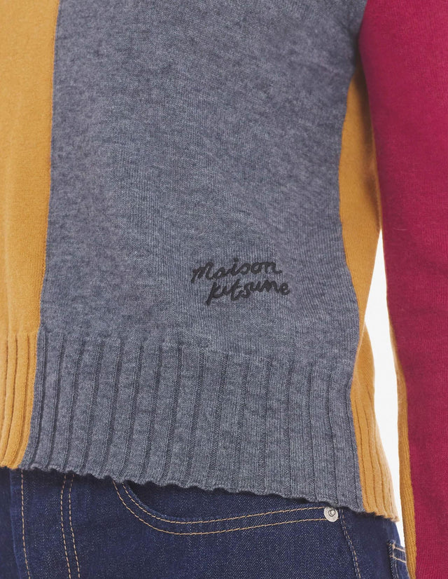 COLOUR BLOCK REGULAR JUMPER - MUSTARD/STONE LW00801KT1085 MUSTARD/STONE Maison Kitsune 