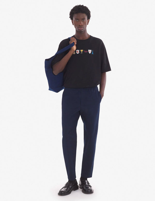 CITY PANTS IN COTTON GABARDINE WITH BOLD FOX HEAD PATCH - INK BLUE LM01111WW0085 INK BLUE Maison Kitsune 