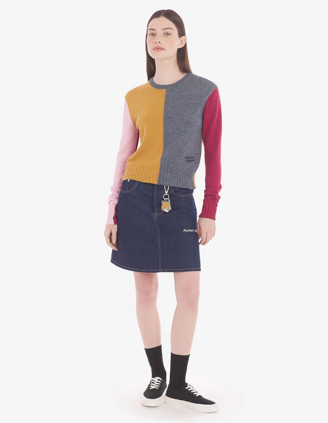 COLOUR BLOCK REGULAR JUMPER - MUSTARD/STONE LW00801KT1085 MUSTARD/STONE Maison Kitsune 