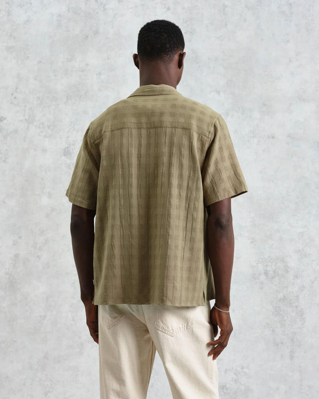 DIDCOT SS SHIRT OPEN WEAVE GRID - KHAKI SS25-SSS-DID-BOP-KHA -KHAKI WAX LONDON 
