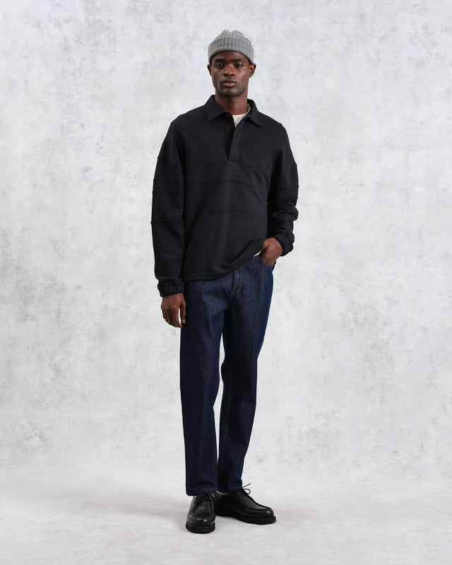 BLEN ORGANIC COTTON RUGBY SHIRT - BLACK AW24-LST-BLN-BLR -BLACK WAX LONDON 