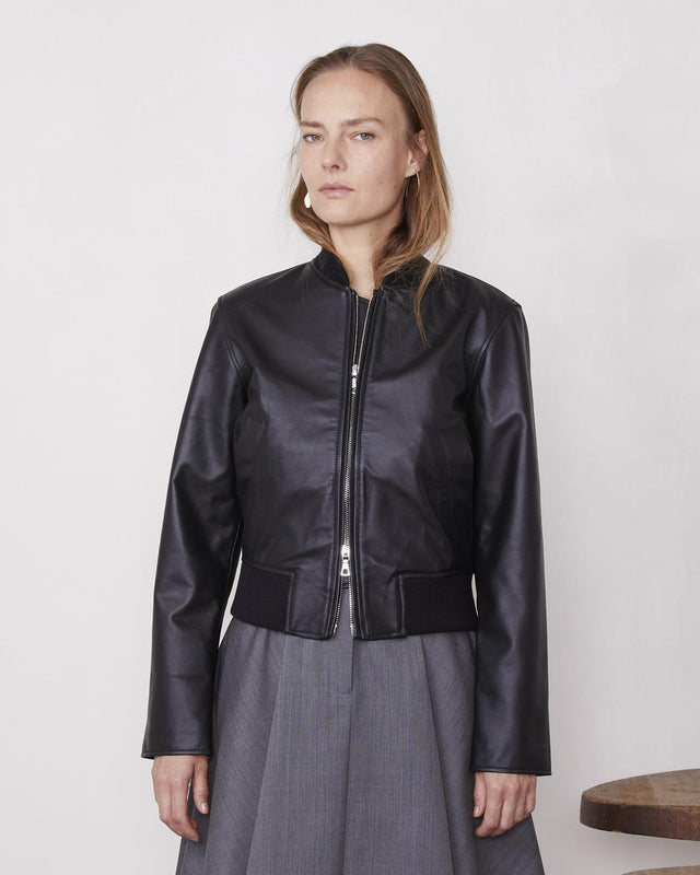 NELA LEATHER BOMBER JACKET - BLACK S25WLTR550 -BLACK OFFICINE GENERALE 