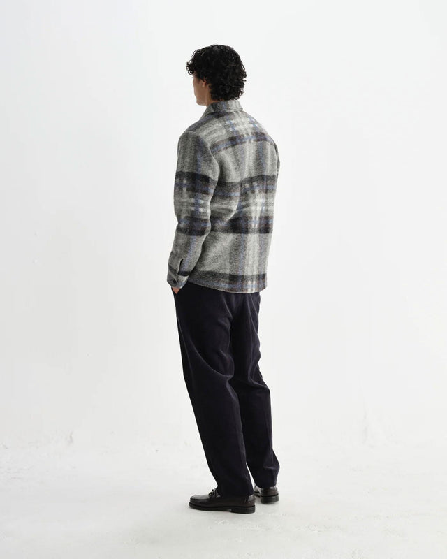 WOOL CHECK NOLAN OVERSHIRT - GREY/ BLUE AW25-OSH-NOL-BZF-GBL -GREY/BLUE WAX LONDON 