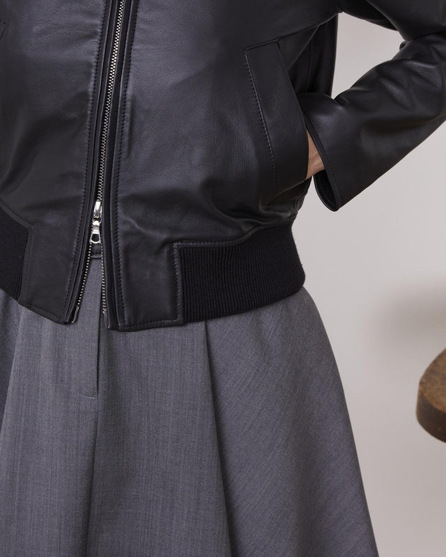 NELA LEATHER BOMBER JACKET - BLACK S25WLTR550 -BLACK OFFICINE GENERALE 