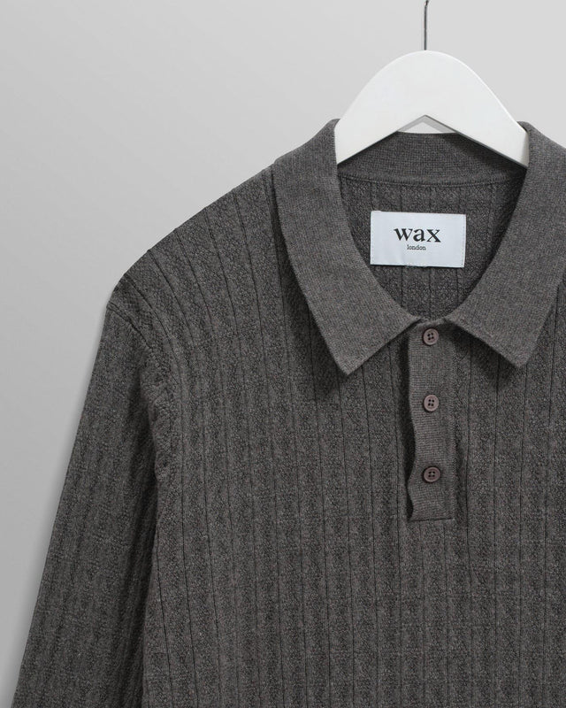 DIAMOND STRIPE OBAN POLO - GREY MARL AW25-KNT-OBN-BTV-MRL -GREY MARL WAX LONDON 