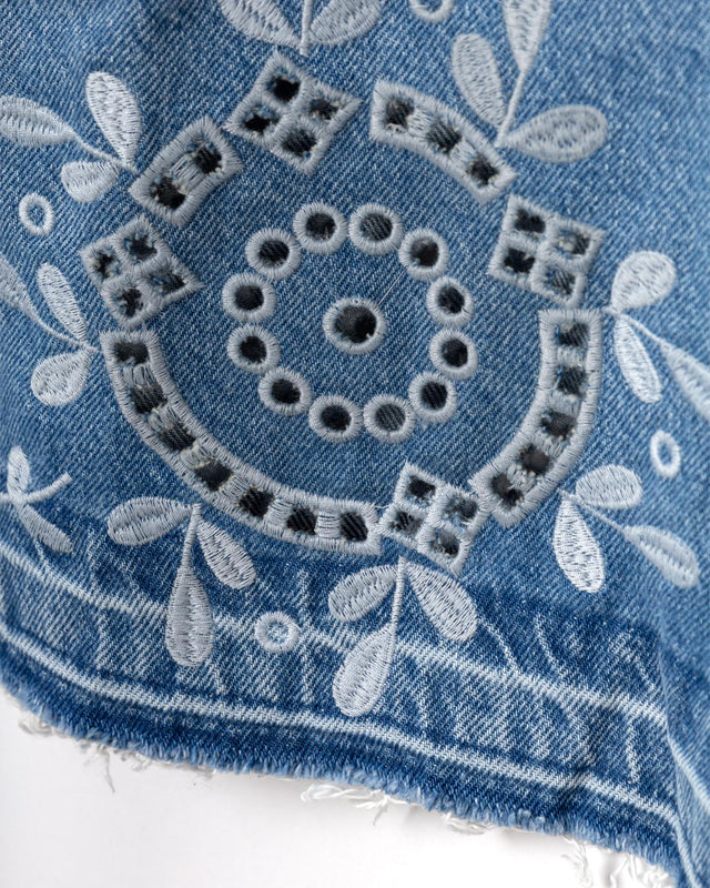 BRODERIE ANGLAISE DENIM MINI DRESS J1694 -564 LIGHT BLUE STONE GANNI 